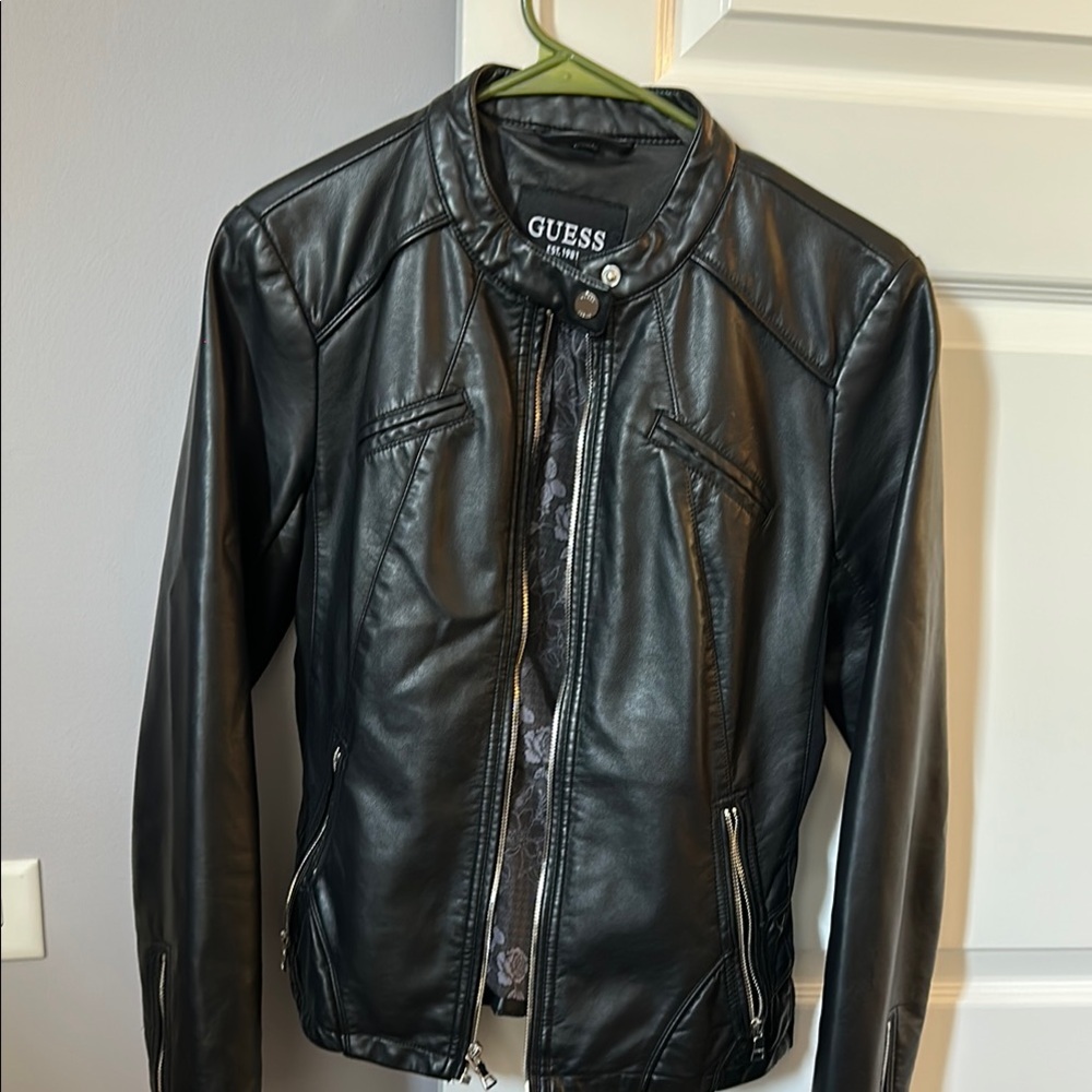 Guess Black Leather Motorcycle Jacket